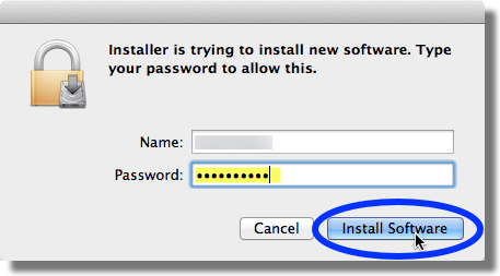 Enter your Mac password and then click Install Software
