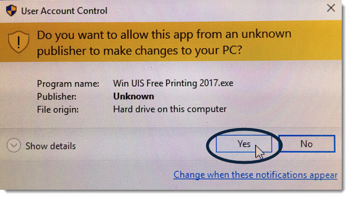 Click 'Yes' in the User Account Control screen