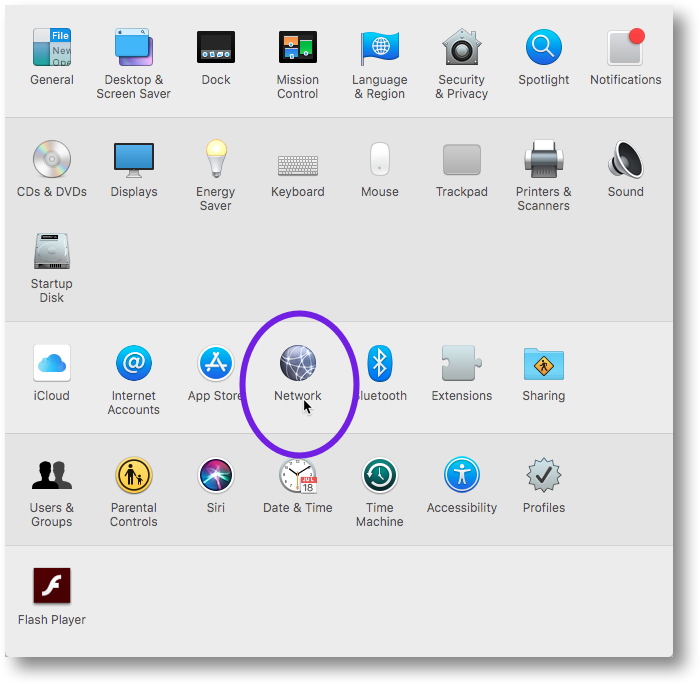 Click Network icon in System Preferences window