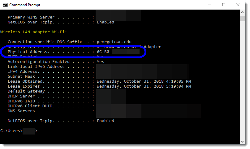 MAC Address displayed