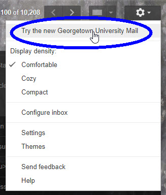 Option to try new Georgetown Gmail