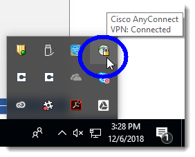 confirming VPN connection via VPN system tray icon