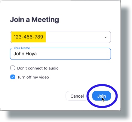 Enter your Zoom Meeting ID and your name