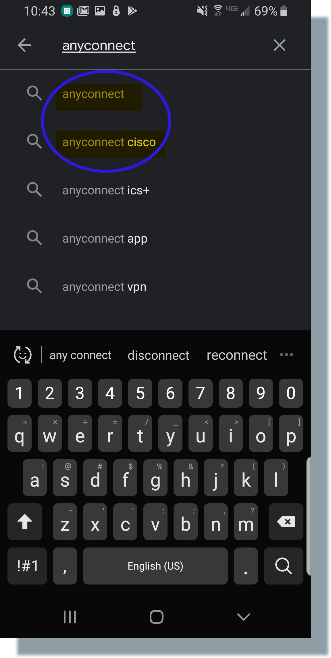 Search for AnyConnect, select 'anyconnect cisco' from search results