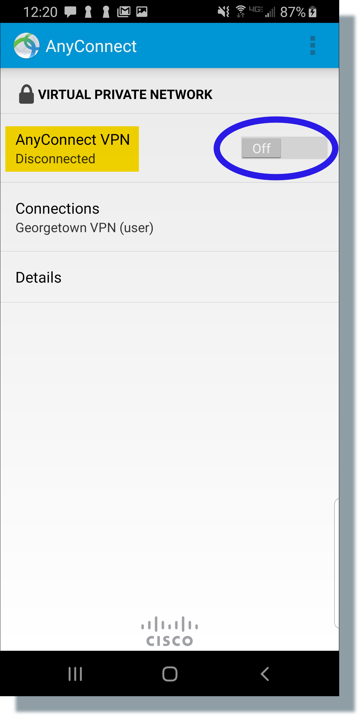 Tap slider next to 'AnyConnect VPN'