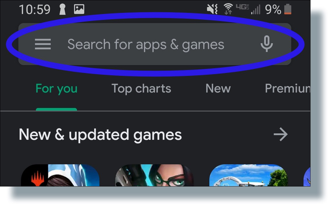 search box at top of screen