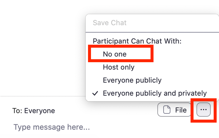 Chat menu No one can chat