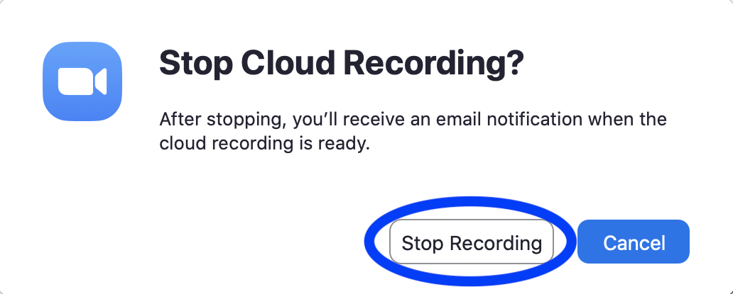 Zoom cloud recording confirm stop