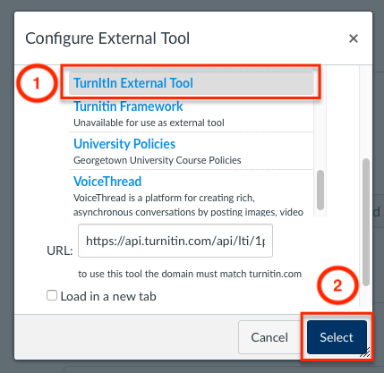 select Turnitin External tool