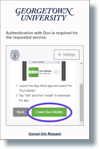 The 'Install Duo for iOS' screen