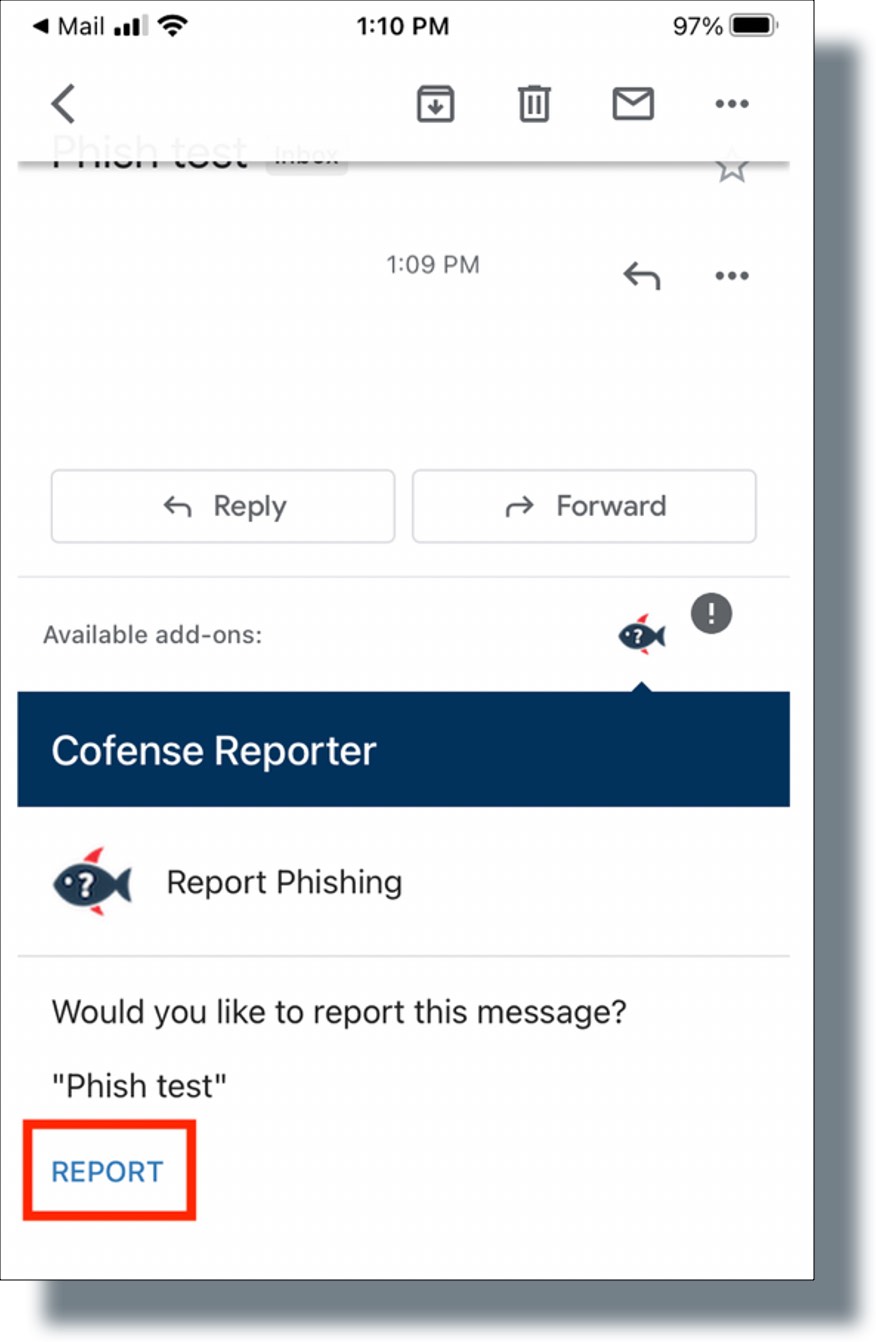 Tap 'REPORT' to report the suspicious email
