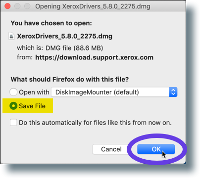 Select 'Save File', then click OK.