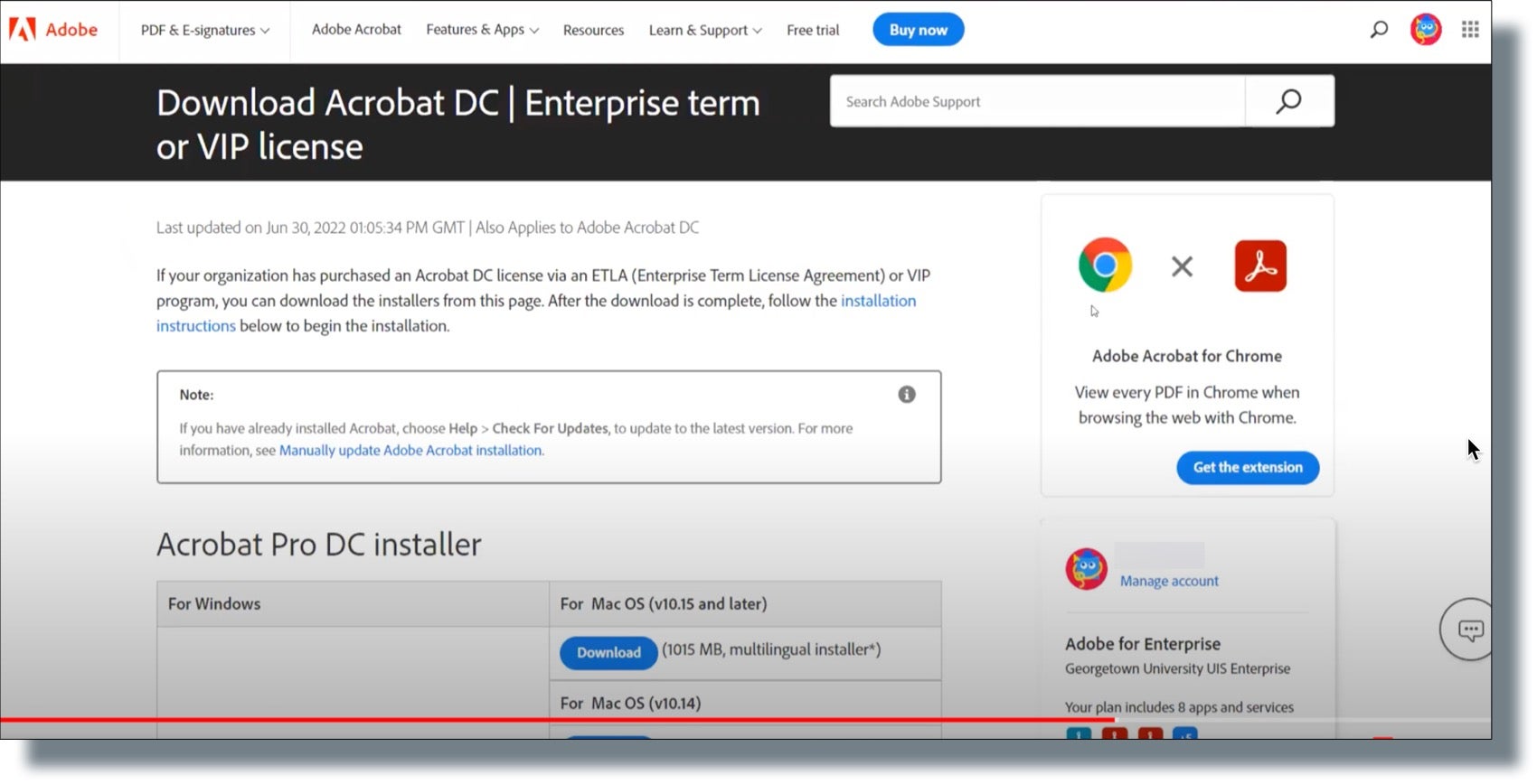 home page for Adobe Acrobat Pro DC
