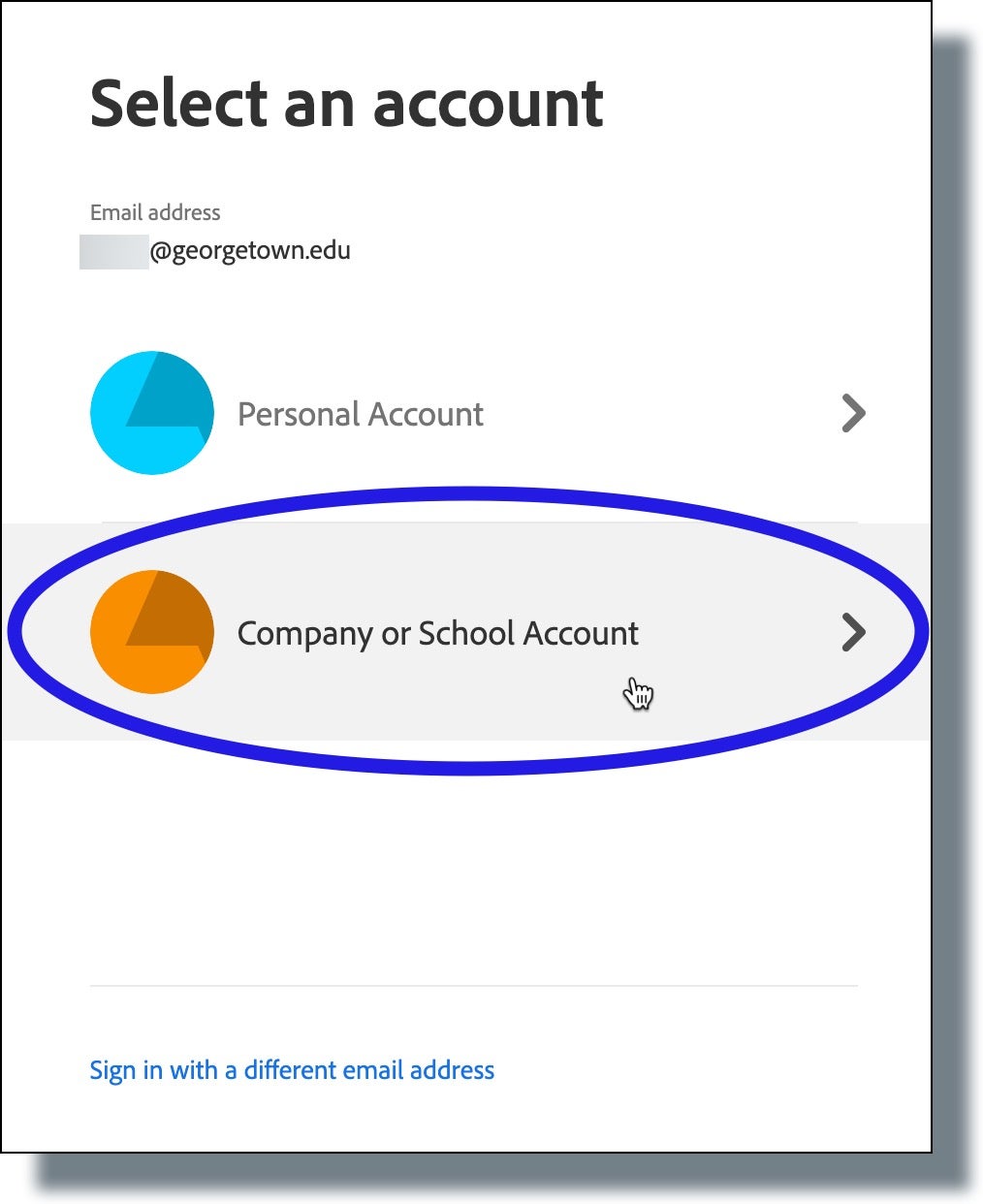 Select 'Company or School Account'