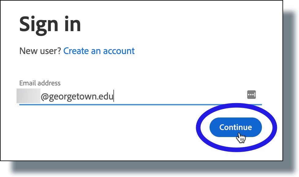 Enter your Georgetown email address, then click 'Continue'