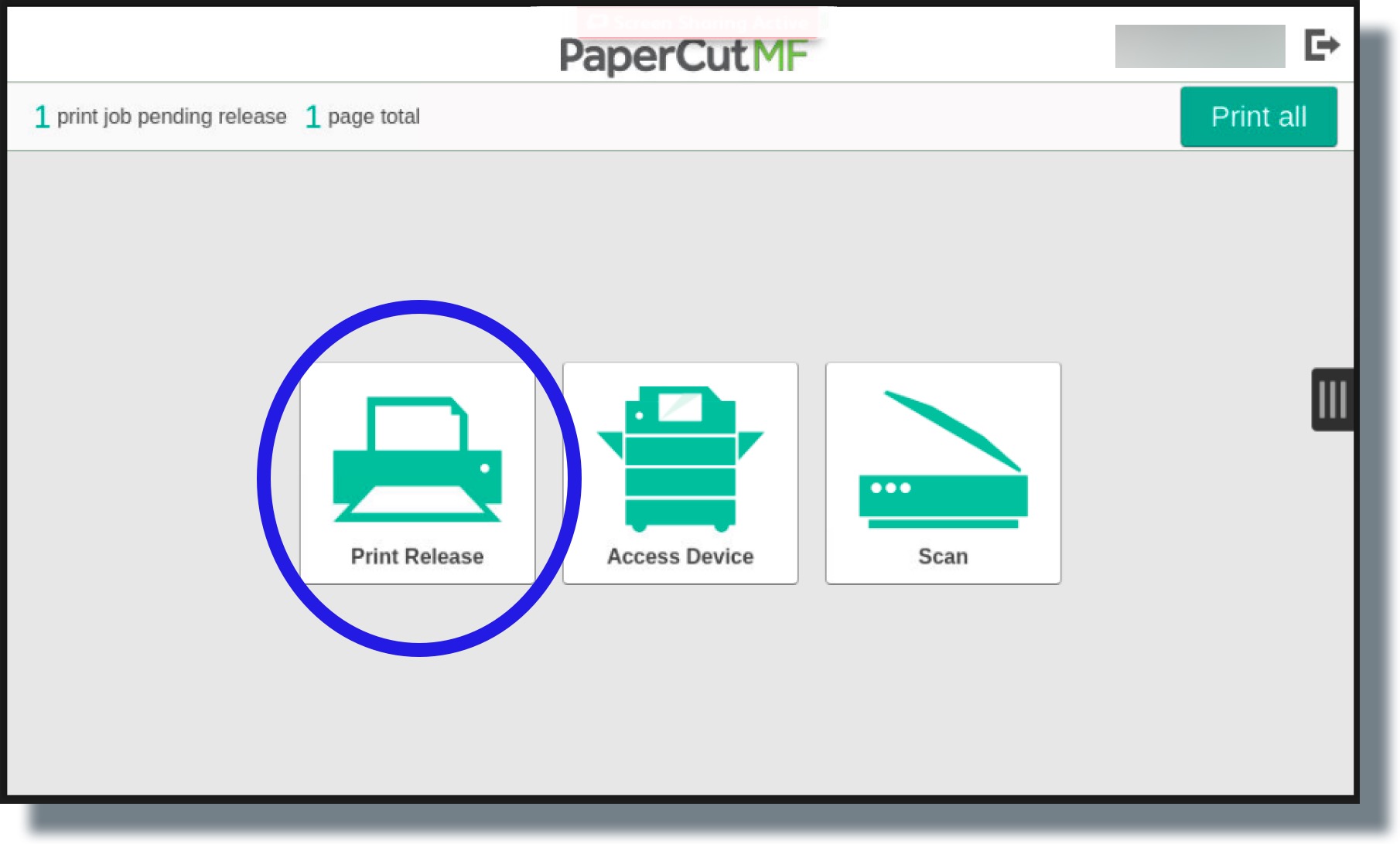 Tap 'Print Release' to display your print jobs