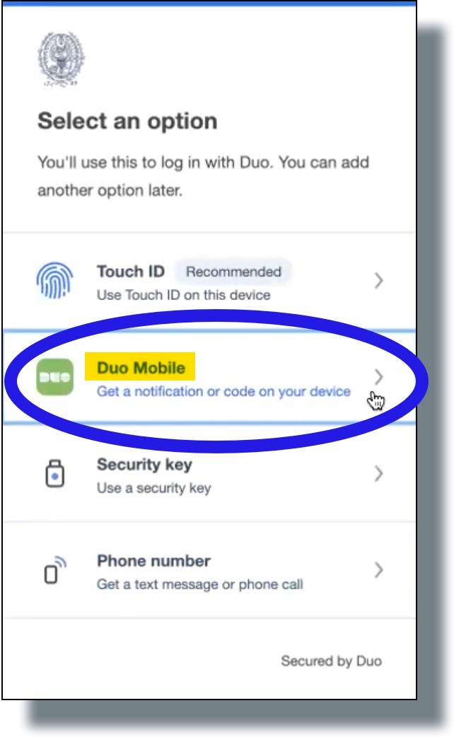 Select the 'Duo Mobile' option.