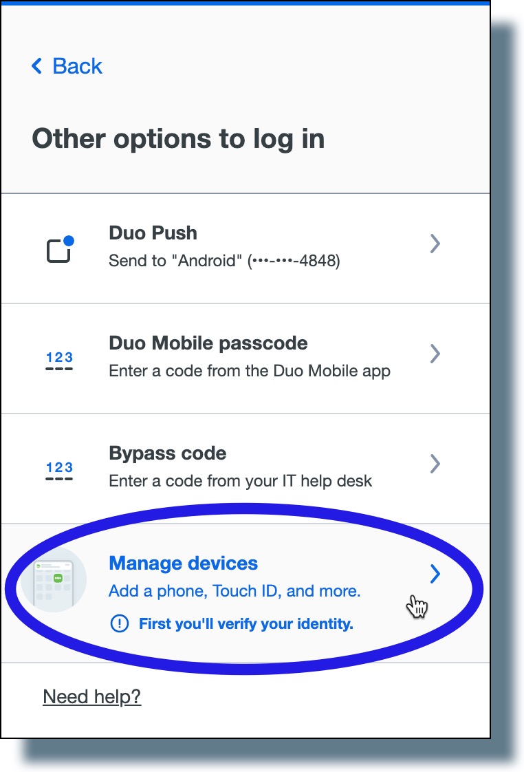 Select 'Manage Devices' from the list of options.