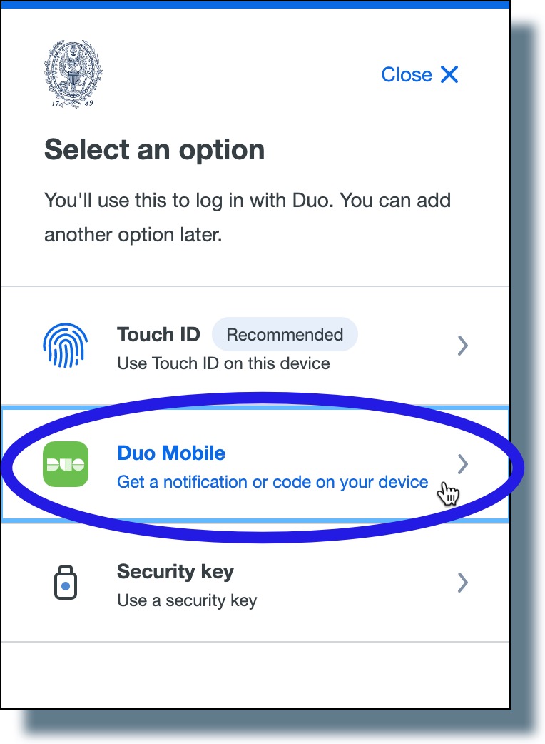 Select 'Duo Mobile' from the list of options.