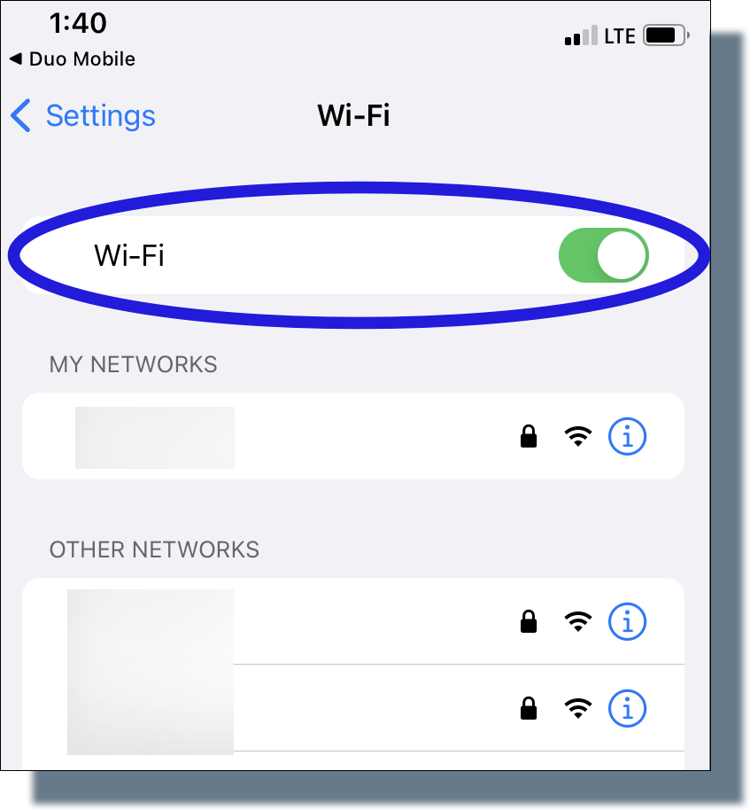 Tap the slider to connect to your WiFi network.