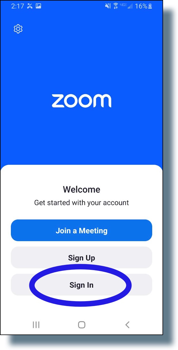 Zoom Mobile app for Android welcome window.