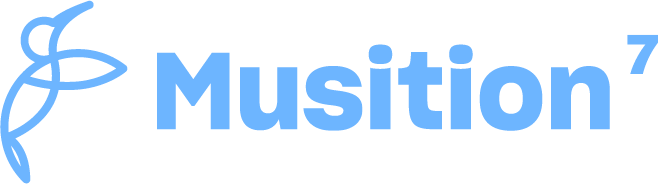 musition logo with text and bird
