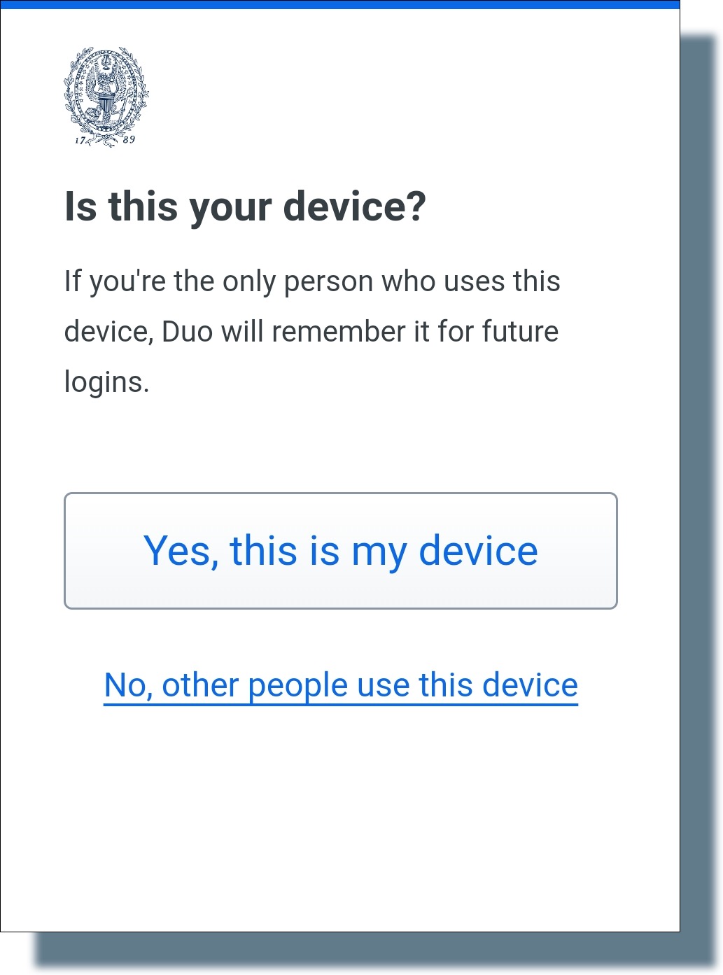 Duo image with options to choose whether this device is yours and if it is shared.
