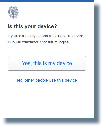 Image of the 'Is this your device?' screen, select one of the option on whether or not this is your device (and if it is shared).