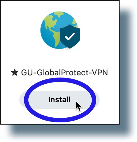 Click 'Install' below on the Global Protect VPN icon.