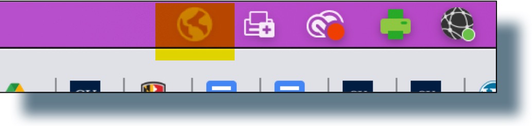Image of Mac notifications bar at the top of the screen showing globe-shaped icon representing the VPN.