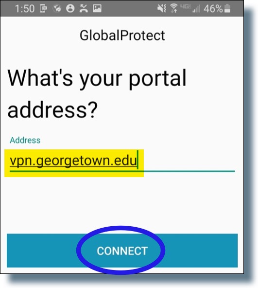 Enter 'vpn.georgetown.edu', and then tap 'OK'.