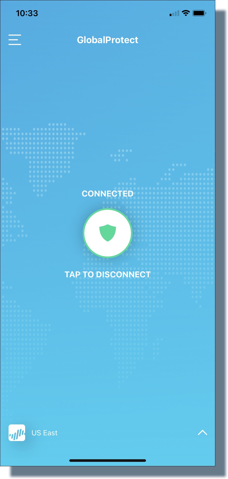 Confirmation message in VPN app that you're now connected to the VPN.