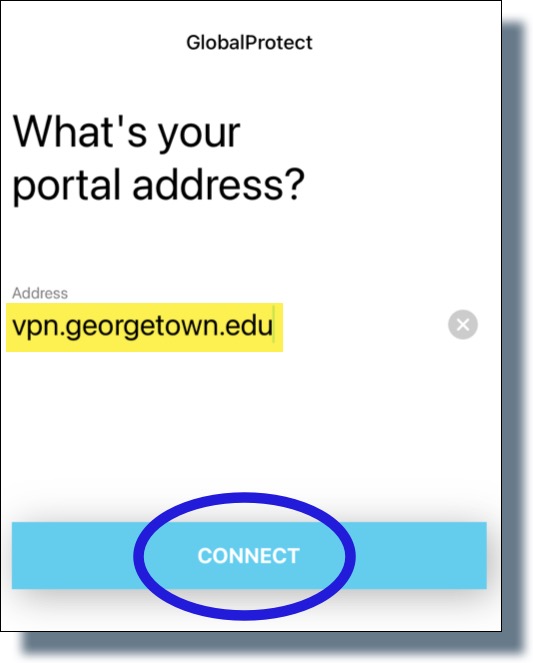 Enter 'vpn.georgetown.edu' and then tap 'Connect'.