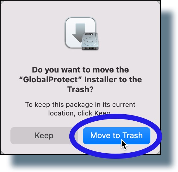 Click "Move to Trash" to move the installer file to your Trash folder.