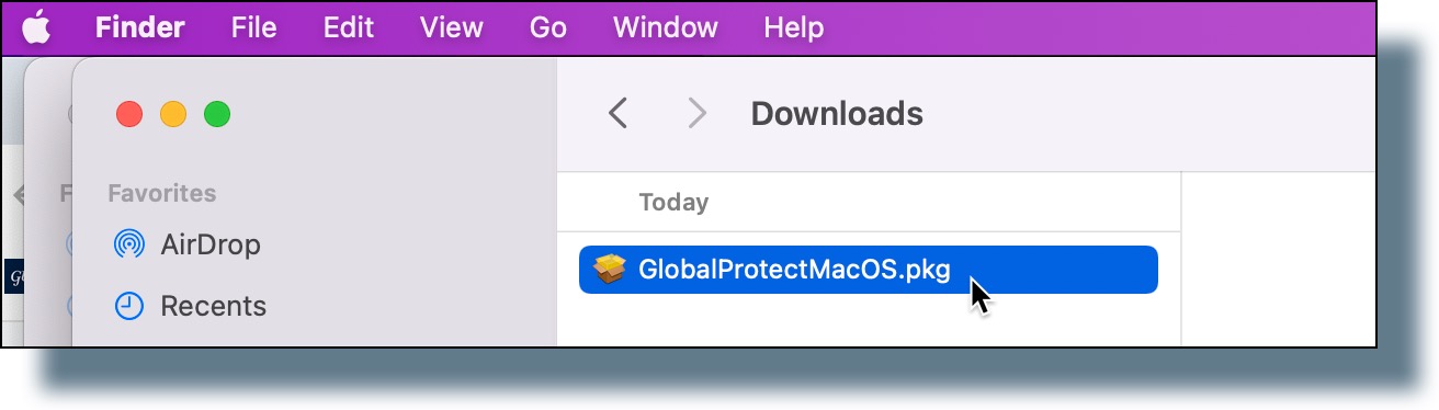 Double-click on the installer file "GlobalProtectMacOS.pkg".