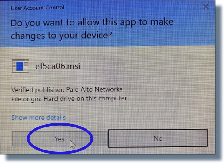 Click "Yes" in the Windows security window.
