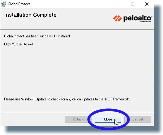Click "Close" in the "Installation Complete" window.