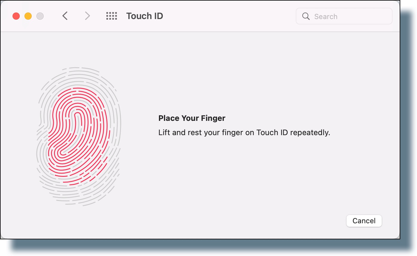 Image of the fingerprint image filling in as you continue to place and release your finger on Touch ID.