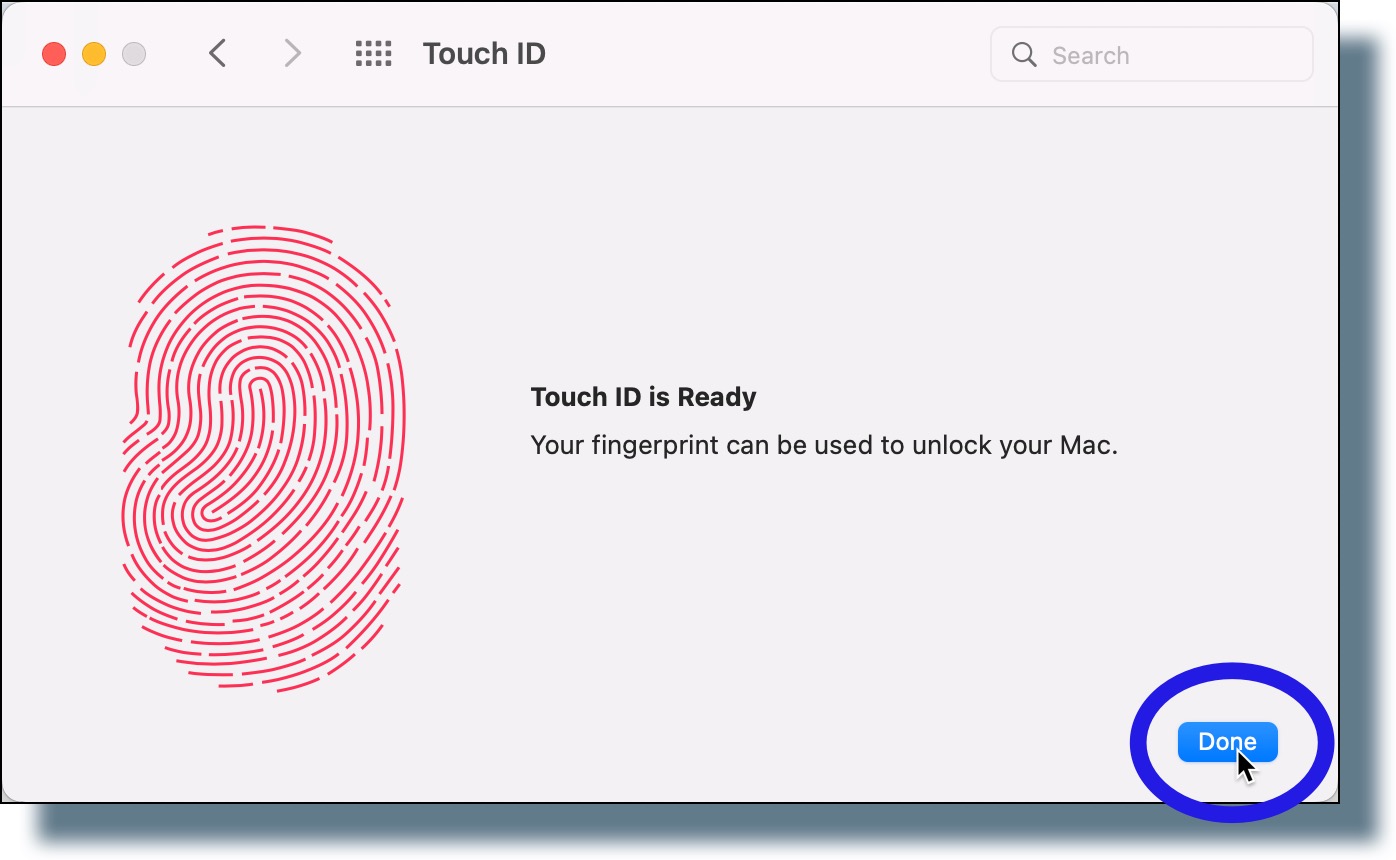 Image of confirmation screen that your fingerprint was added successfully.