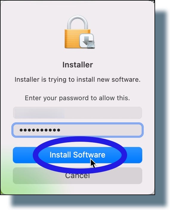 Pop-window showing using the password option.