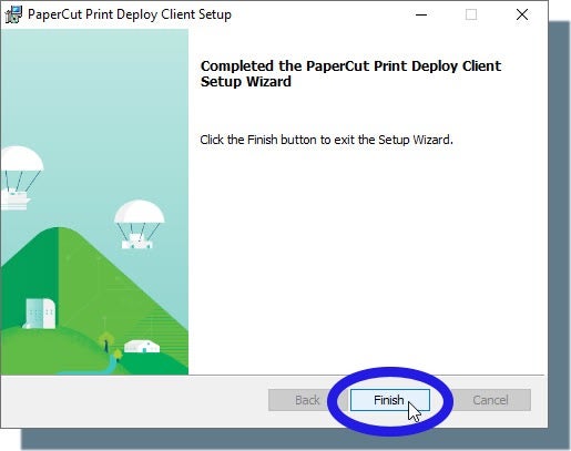 PaperCut client install confirmation window.