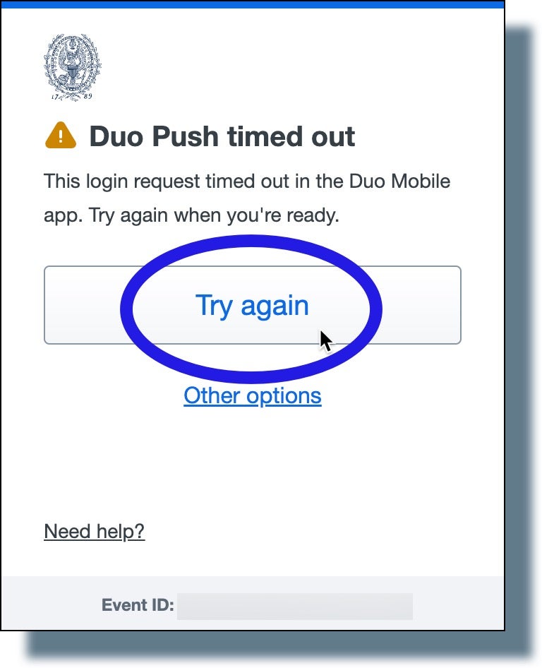 Duo timeout message.
