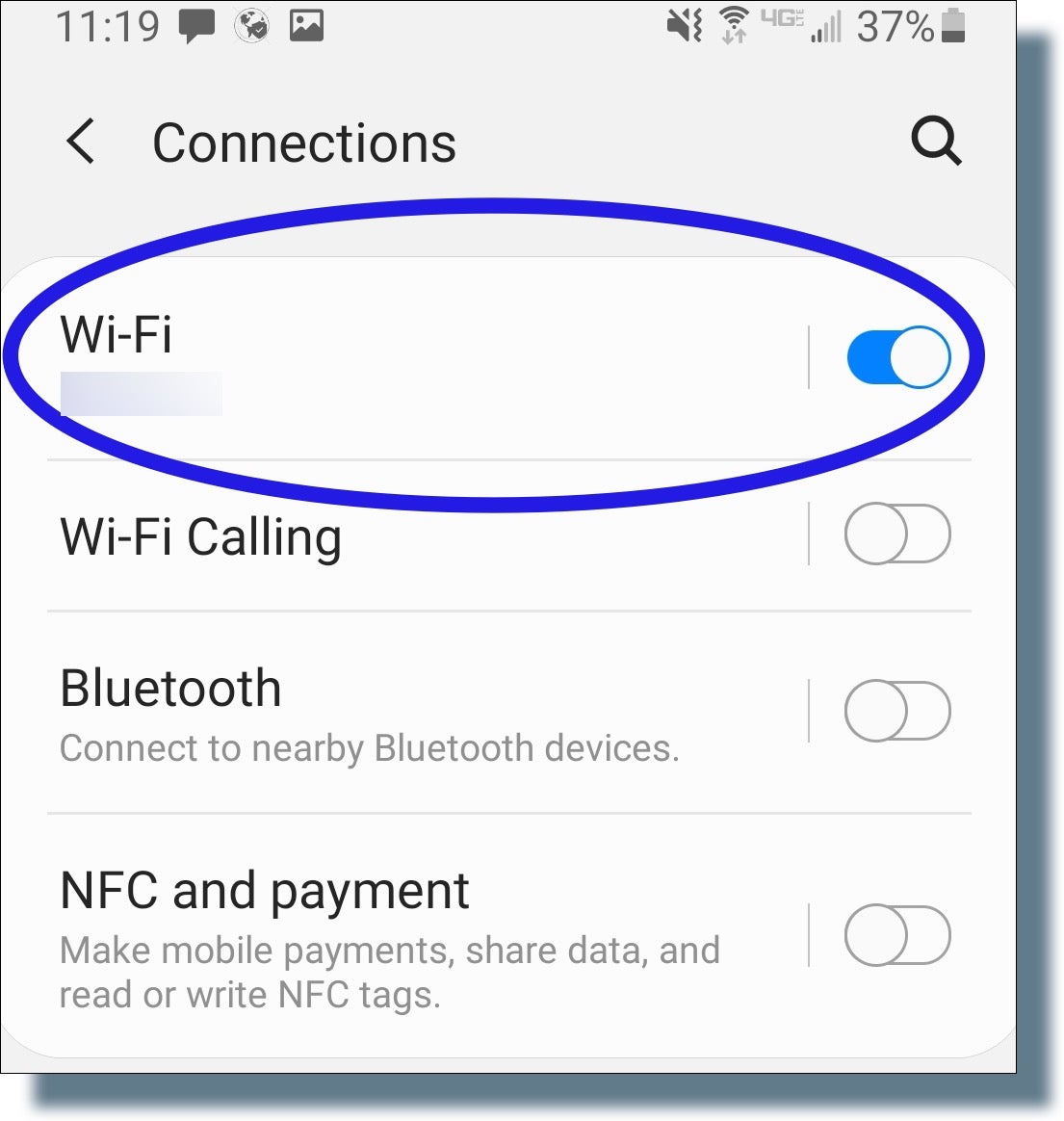 Android WiFi setting under Connections. 