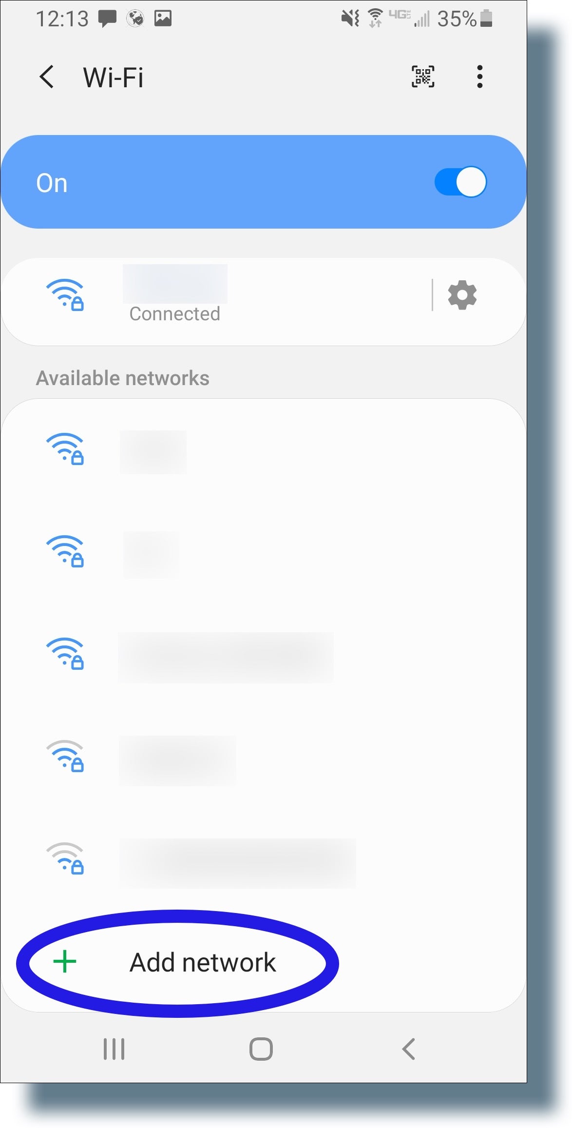 List of WiFi networks in Android settings.