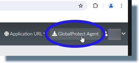 Clicking the GlobalProtect Agent button.