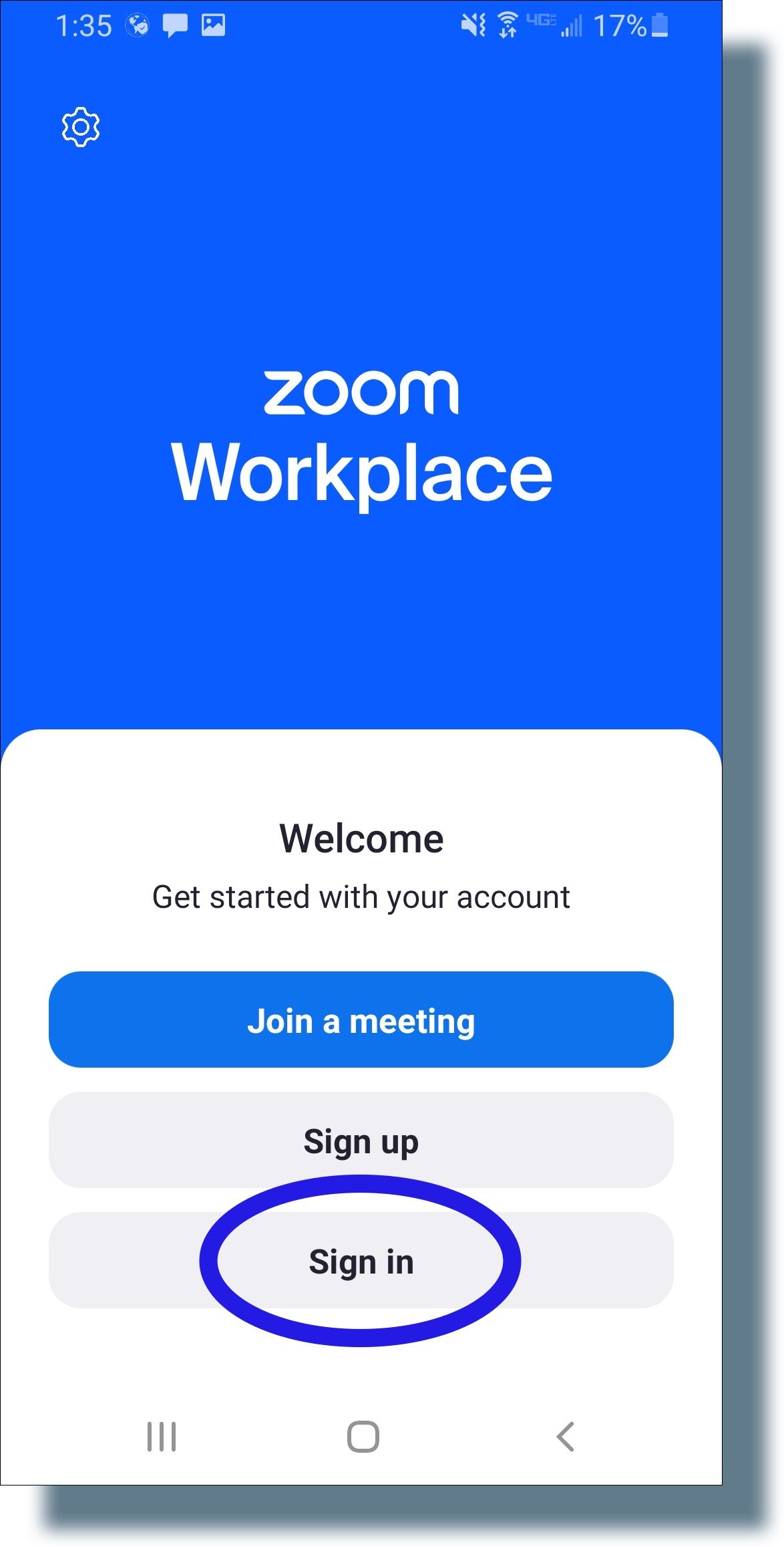 Tapping 'Sign in' from Google Workplace app.