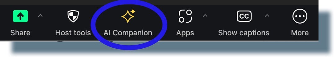 Selecting Zoom AI Companion menu icon.