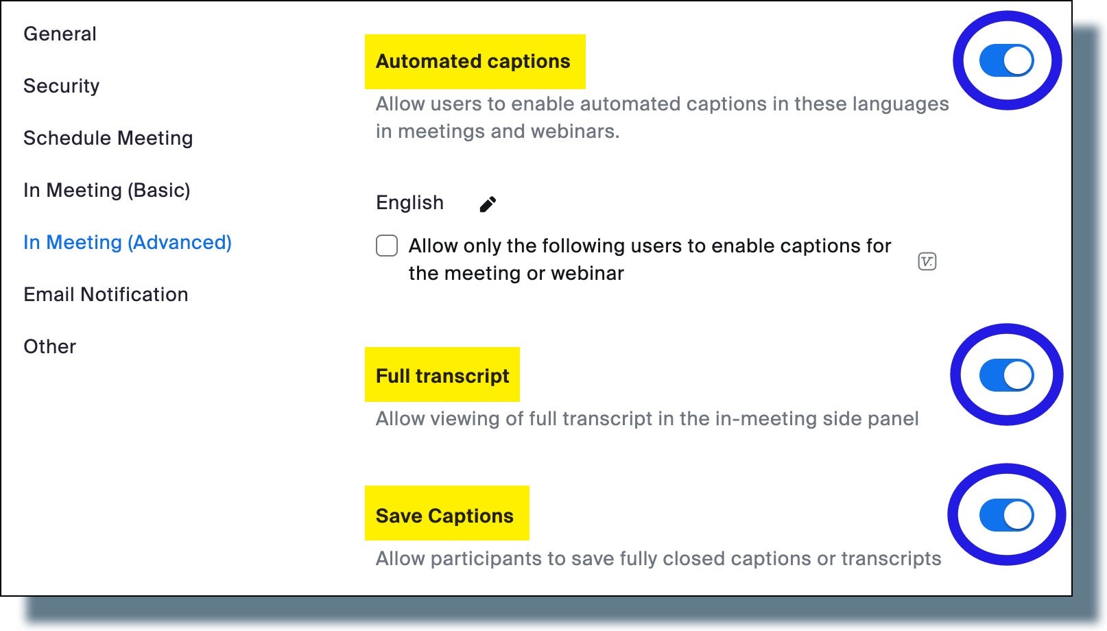 Modifying Zoom meeting settings.