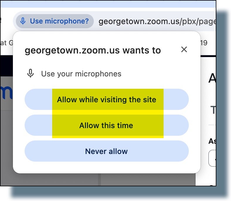 Options displayed for using your microphone when recording voicemail.