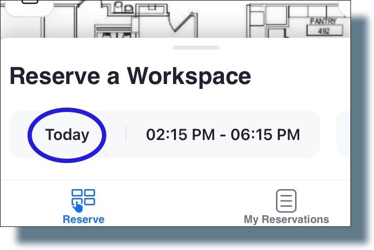 Tapping 'Today' to set the desired reservation date.